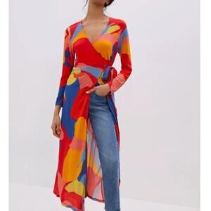 Anthropologie Conditions Apply Abstract Print True Wrap Maxi Dress XS